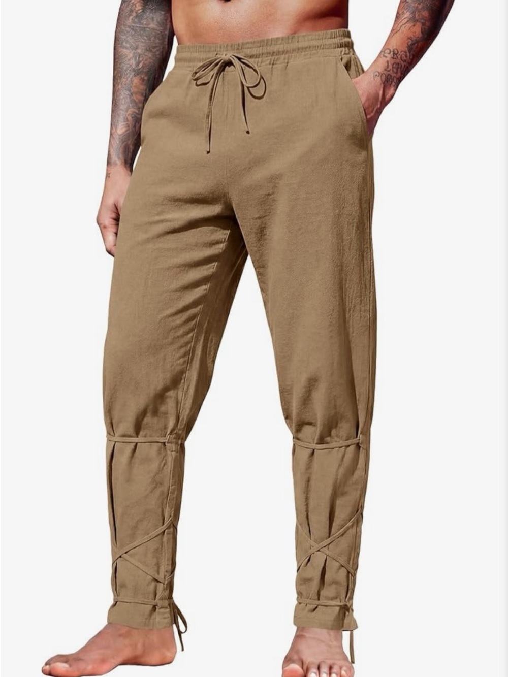 New Khaki Midieval Renaissance Pirate Viking Drawstring Pants